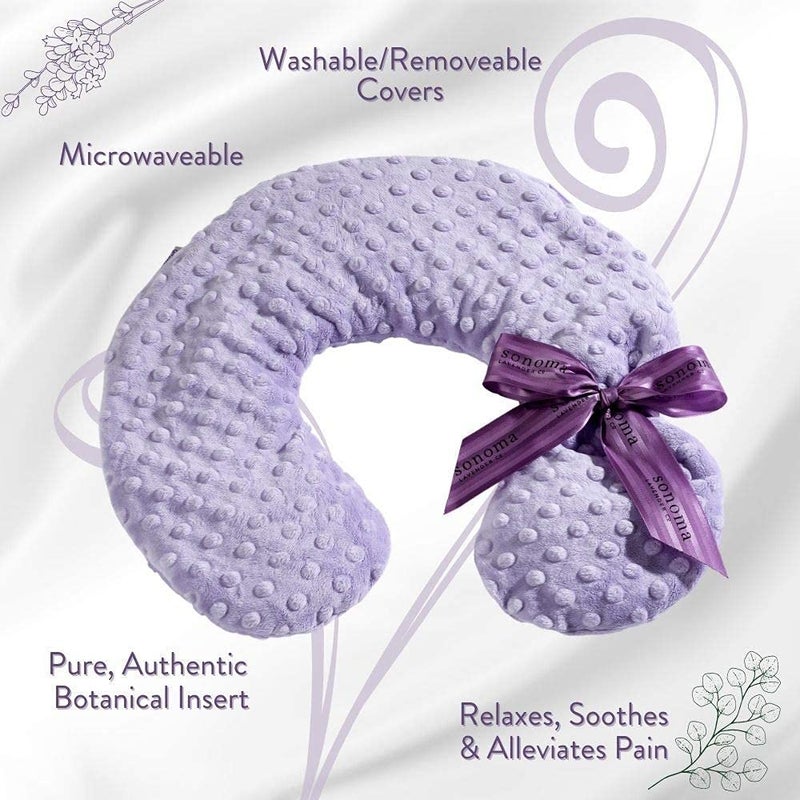 Sonoma Lavender وسادة عنق لافندر سونوما الفاخرة القابلة للتسخين/التبريد، قابلة للاستخدام في الميكروويف للرقبة والكتفين مع أغطية قابلة للإزالة والغسل، رائعة للاسترخاء وتخفيف الألم (نقشة ليلك) - Image 4